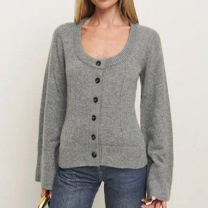 Reformation Gray Scoop Neck Button-Front Cardigan